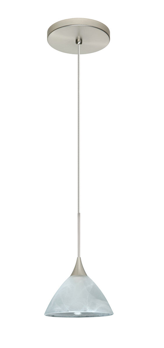 Domi 1 Light Satin Nickel Pendant Ceiling Light in Marble Glass, Halogen