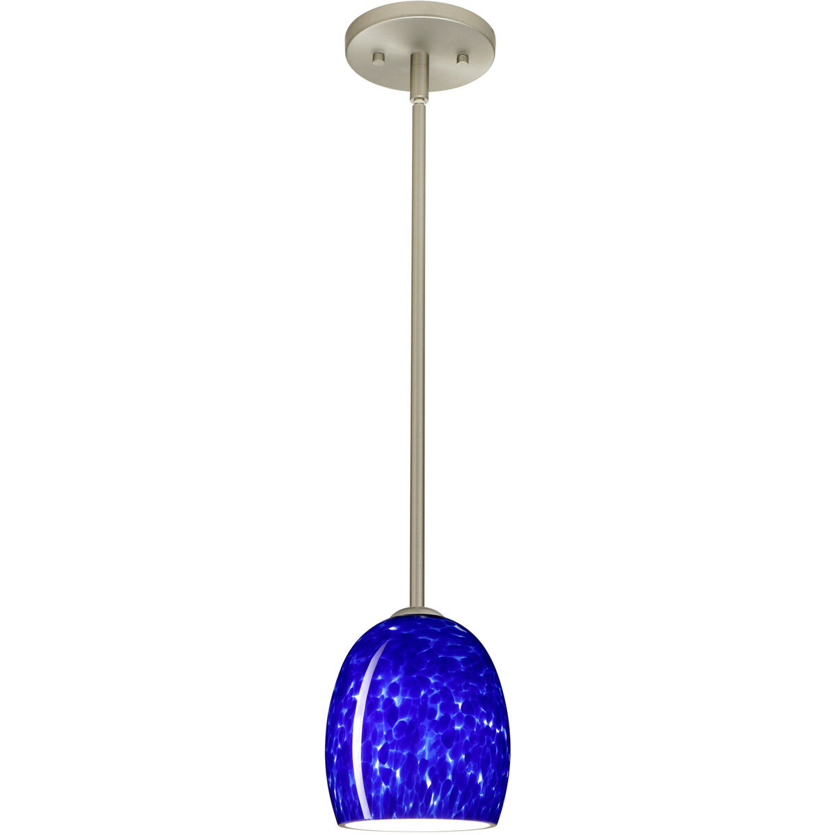 Lucia 1 Light Satin Nickel Stem Pendant Ceiling Light in Incandescent, Blue Cloud Glass