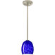 Lucia 1 Light Satin Nickel Stem Pendant Ceiling Light in Incandescent, Blue Cloud Glass