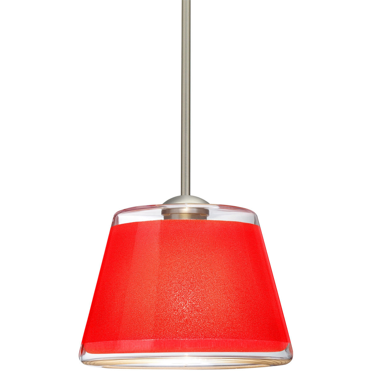 Pica 9 1 Light Satin Nickel Stem Pendant Ceiling Light in Incandescent, Red Sand Glass