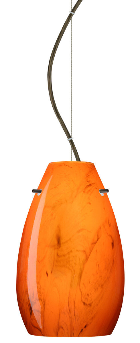 Pera 9 LED Bronze Pendant Ceiling Light in Habanero Glass