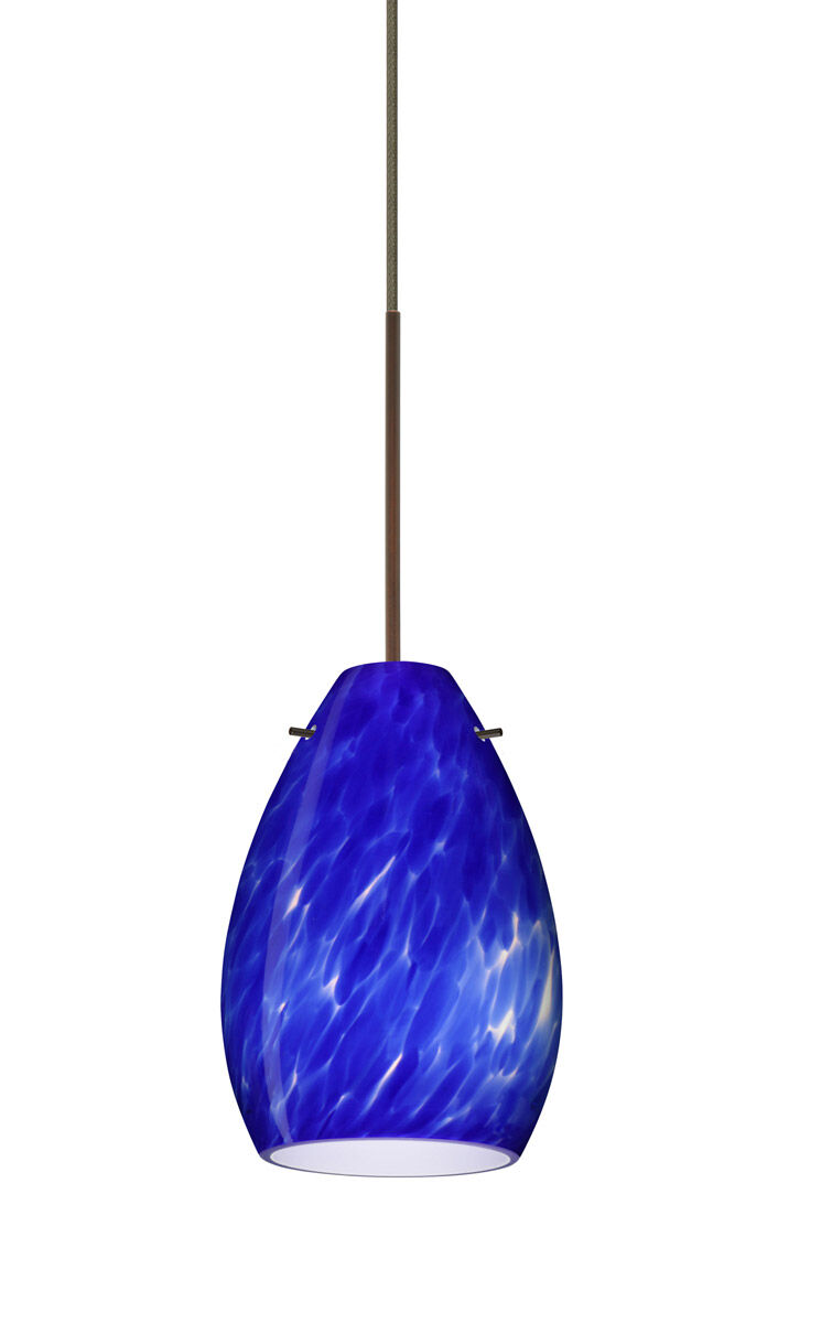 Pera 6 LED Bronze Pendant Ceiling Light in Blue Cloud Glass