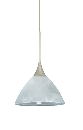 Domi 1 Light Satin Nickel Pendant Ceiling Light in Marble Glass, Halogen