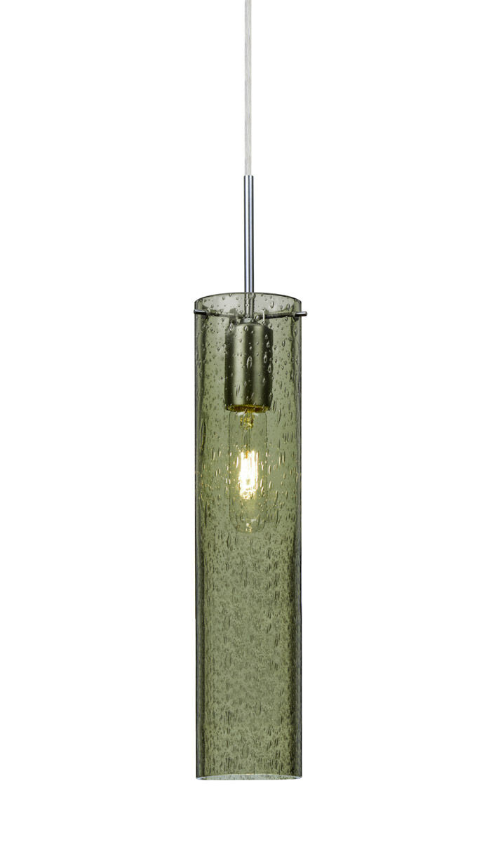 Juni 16 1 Light Satin Nickel Pendant Ceiling Light in Moss Bubble Glass