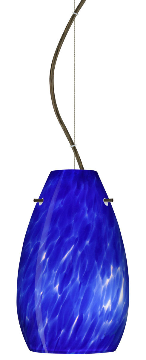 Pera 9 1 Light Bronze Pendant Ceiling Light in Incandescent, Blue Cloud Glass