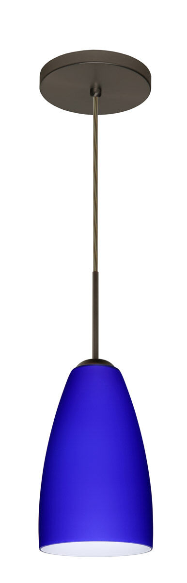 Riva 1 Light Bronze Pendant Ceiling Light in Cobalt Blue Matte Glass, Incandescent
