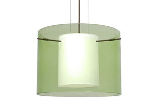 Pahu 1 Light Bronze Pendant Ceiling Light in Transparent Olive/Opal Glass, Incandescent