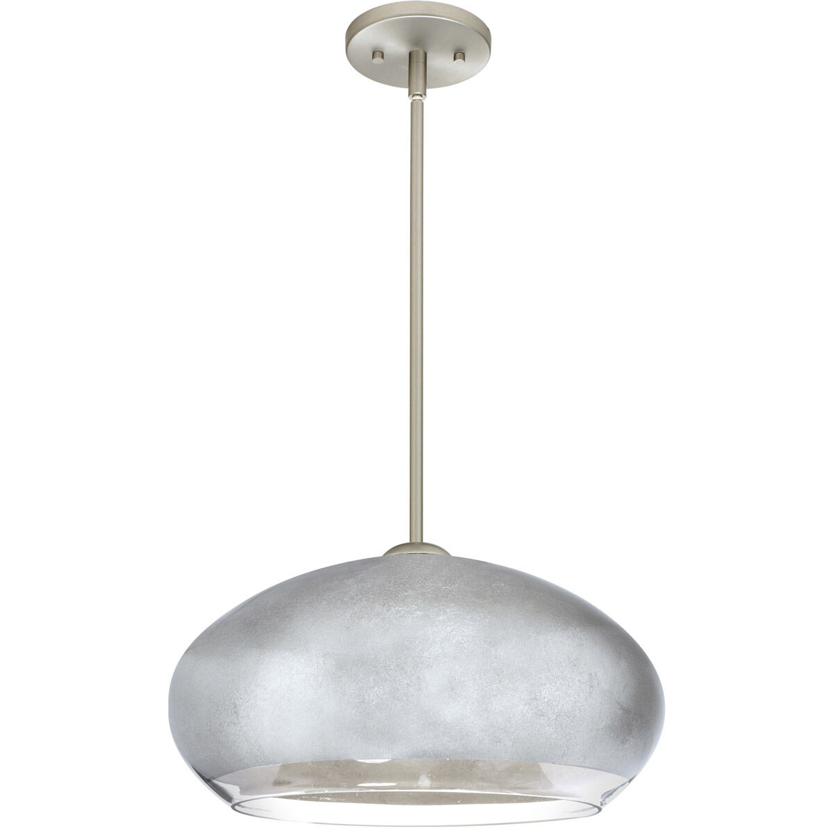 Brio 14 1 Light Satin Nickel Stem Pendant Ceiling Light in Incandescent, Silver Foil Glass