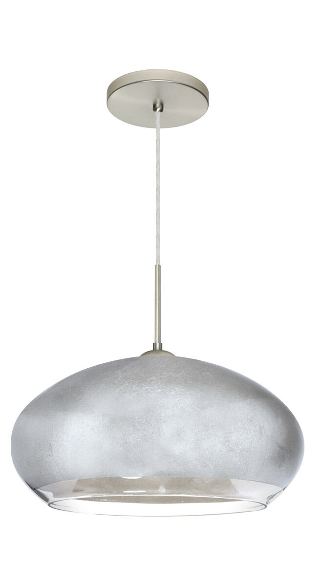 Brio 1 Light Satin Nickel Pendant Ceiling Light in Silver Foil Glass, Halogen