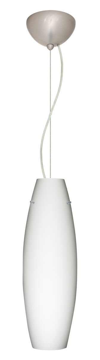 Tara 1 Light Satin Nickel Pendant Ceiling Light in Opal Matte Glass, Incandescent