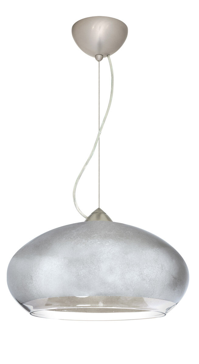 Brio 14 LED Satin Nickel Pendant Ceiling Light in Silver Foil Glass