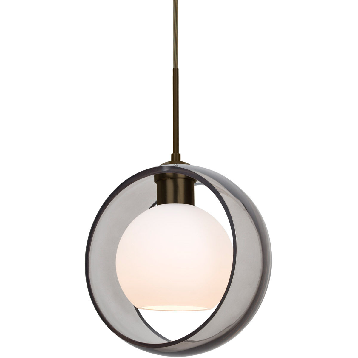 Mana LED Bronze Cord Pendant Ceiling Light in Transparent Smoke/Opal Glass