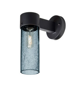 Juni 1 Light 12 inch Black Outdoor Sconce in Blue Bubble Glass, Incandescent