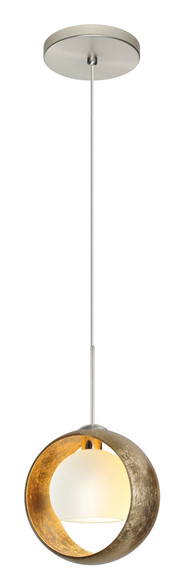 Pogo 1 Light Satin Nickel Pendant Ceiling Light in Halogen, Gold/Frost Spazio Glass