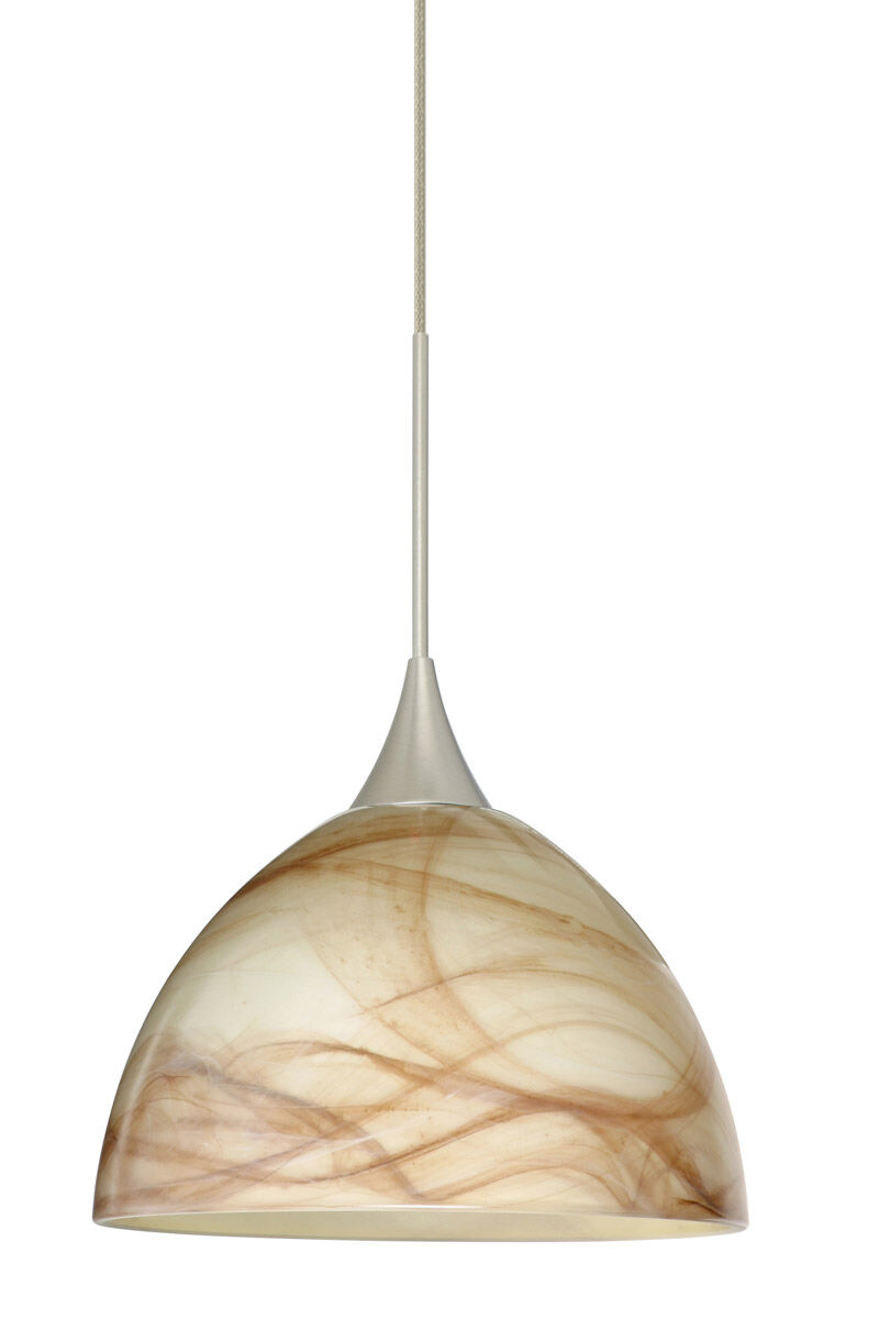 Brella LED Satin Nickel Pendant Ceiling Light in Mocha Glass