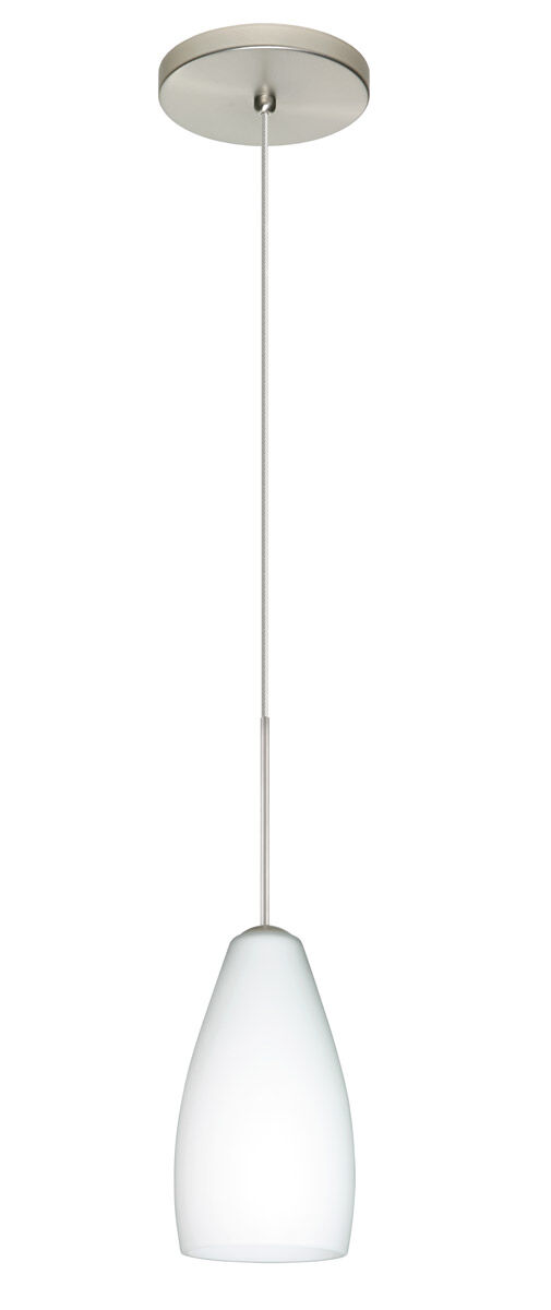 Karli LED Satin Nickel Pendant Ceiling Light in Opal Matte Glass