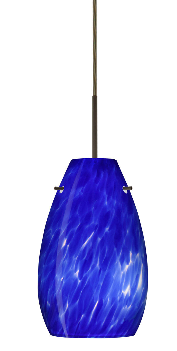 Pera 9 1 Light Bronze Pendant Ceiling Light in Incandescent, Blue Cloud Glass