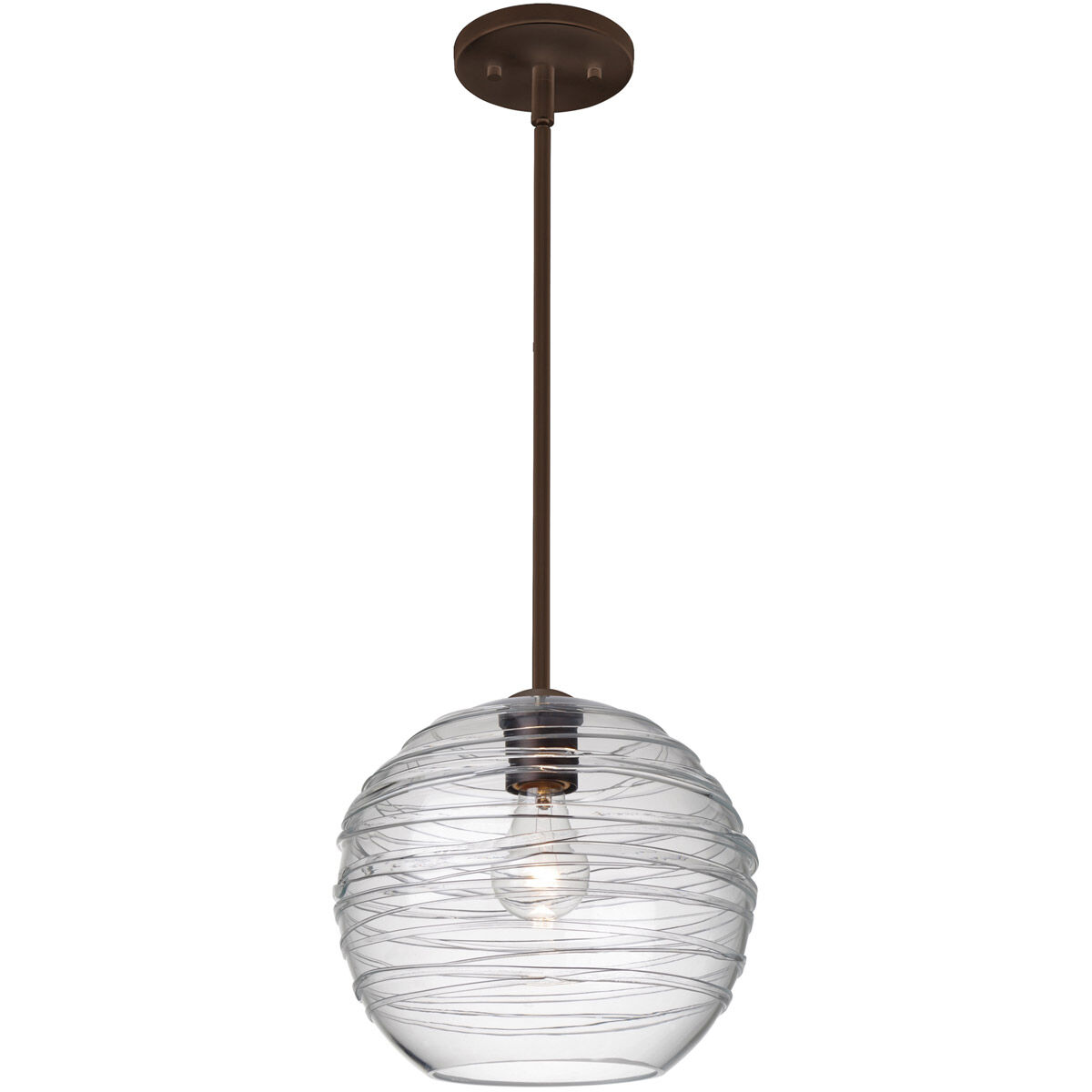 Wave 10 1 Light Bronze Stem Pendant Ceiling Light in Clear Glass