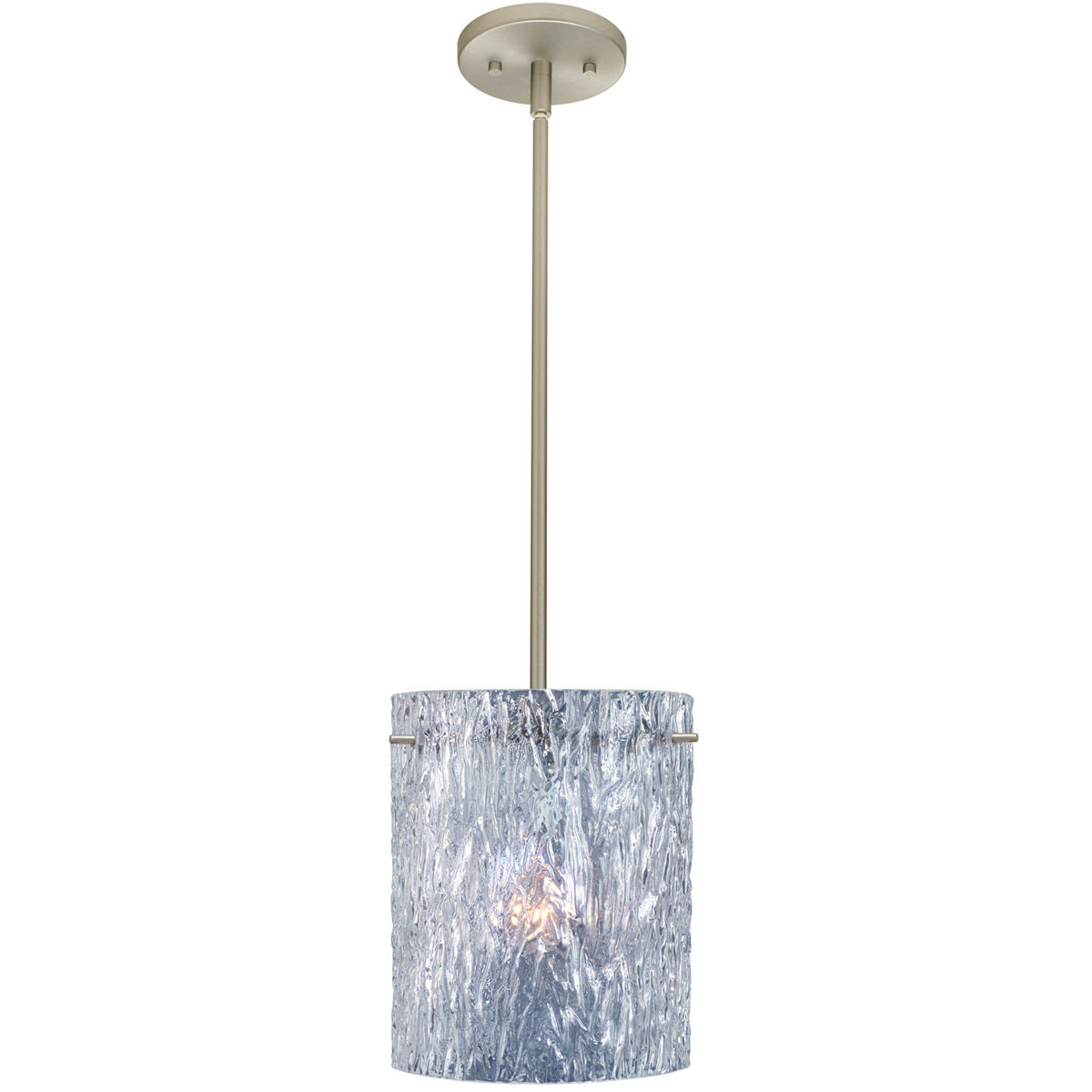 Tamburo 8 LED Satin Nickel Stem Pendant Ceiling Light in Clear Stone Glass