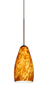 Karli LED Bronze Pendant Ceiling Light in Amber Cloud Glass