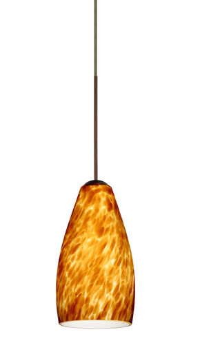Karli LED Bronze Pendant Ceiling Light in Amber Cloud Glass