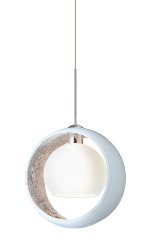 Pogo 1 Light Satin Nickel Pendant Ceiling Light in Halogen, White/Inner Silver Foil Glass