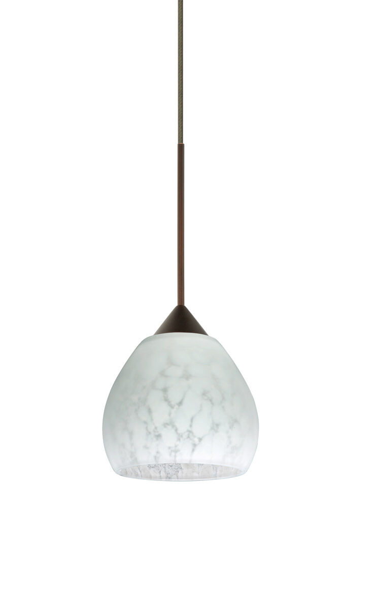 Tay Tay 1 Light Bronze Pendant Ceiling Light in Incandescent, Carrera Glass