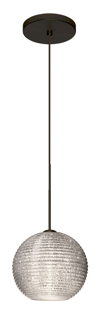 Kristall 1 Light Bronze Pendant Ceiling Light in Incandescent, Glitter Ribbed Glass
