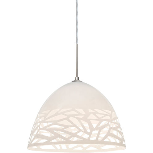 Kiev 1 Light Satin Nickel Cord Pendant Ceiling Light in Incandescent, White Kiev