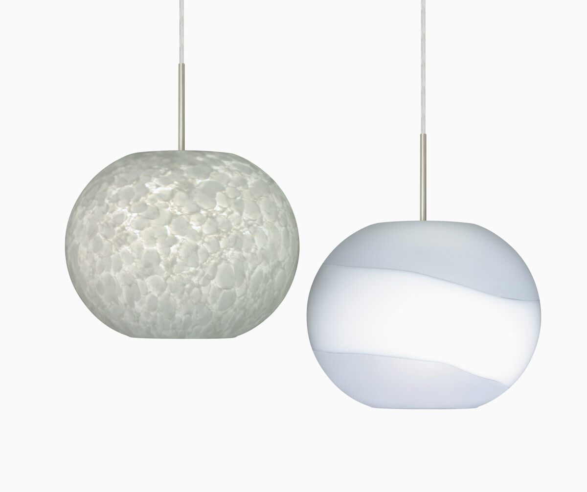 Luna LED Satin Nickel Pendant Ceiling Light in Opal Frost Glass