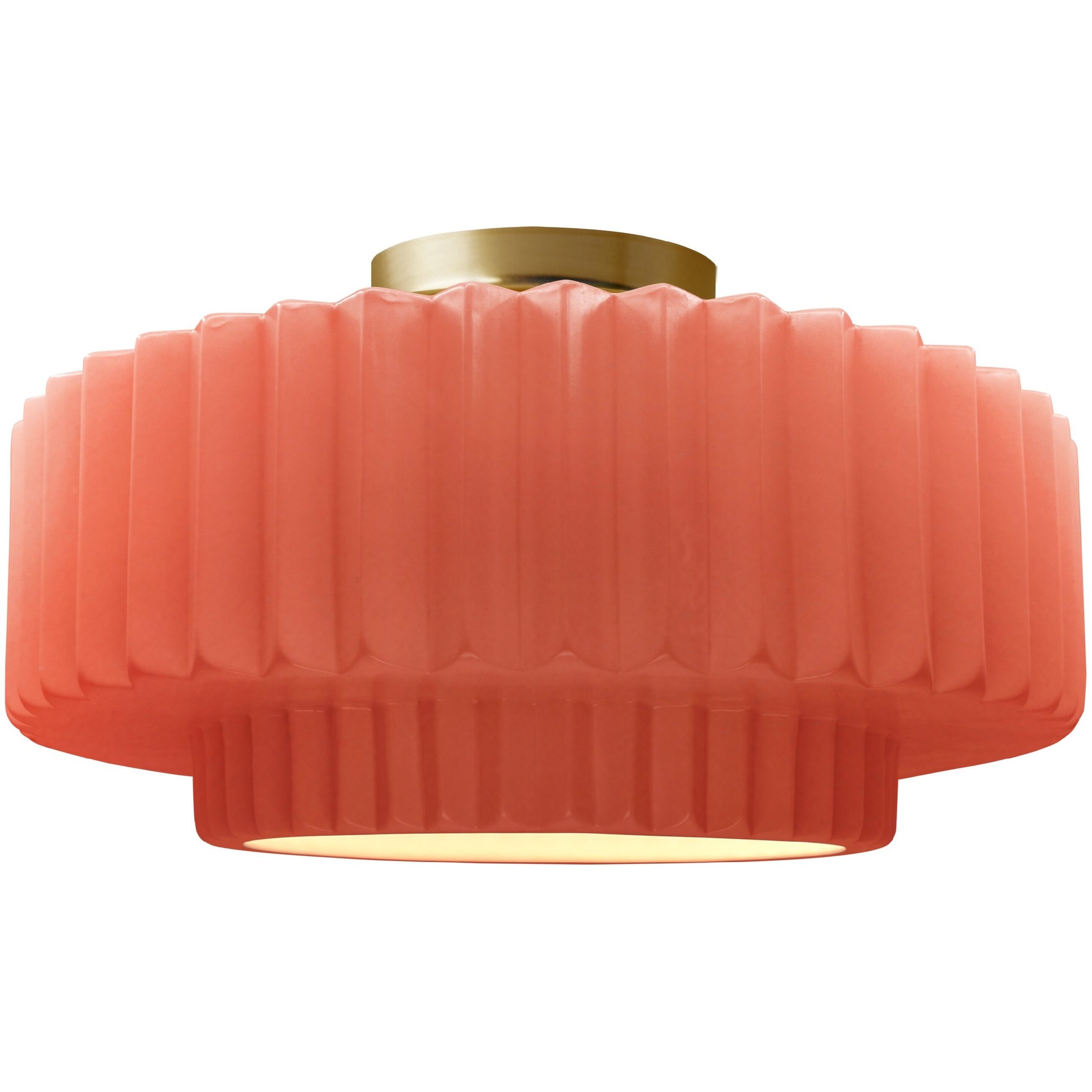 Radiance Collection - Pleated Tier 1 Light 14.5 inch Gloss Blush and Brushed Brass Semi-Flush Ceiling Light in Replaceable Bulb, 14.5W x 7.25H, Form+Finish+Function