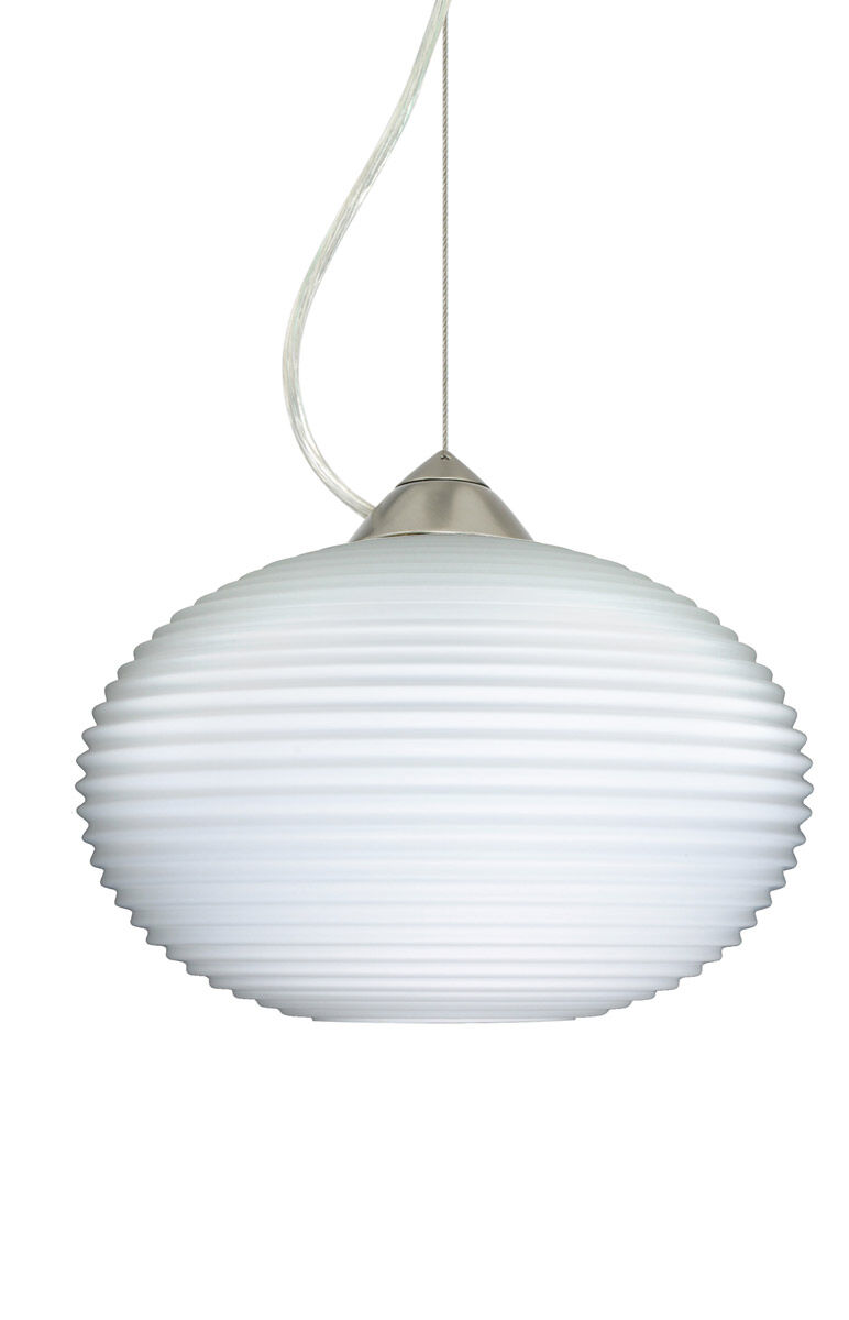 Pape LED Satin Nickel Pendant Ceiling Light in Opal Ribbed Glass