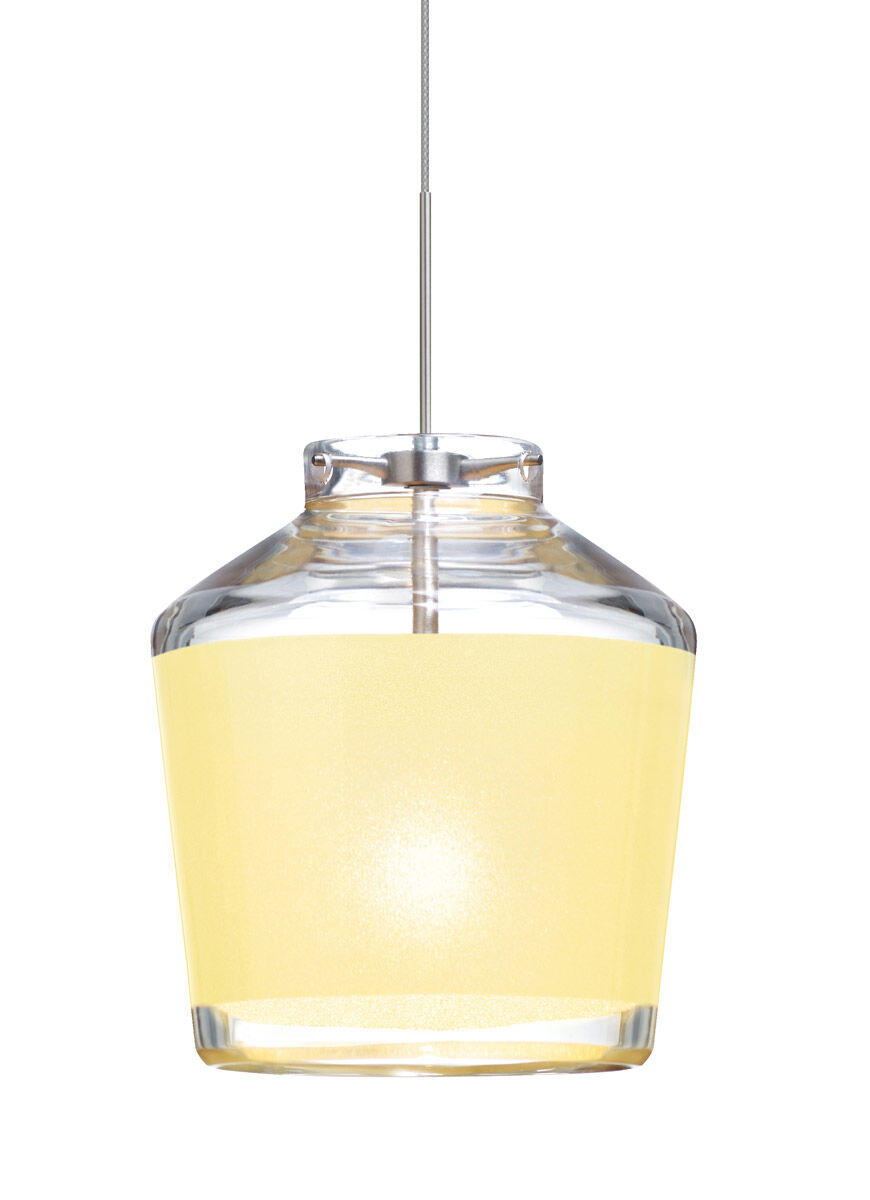 Pica 6 LED Satin Nickel Pendant Ceiling Light in Creme Sand Glass