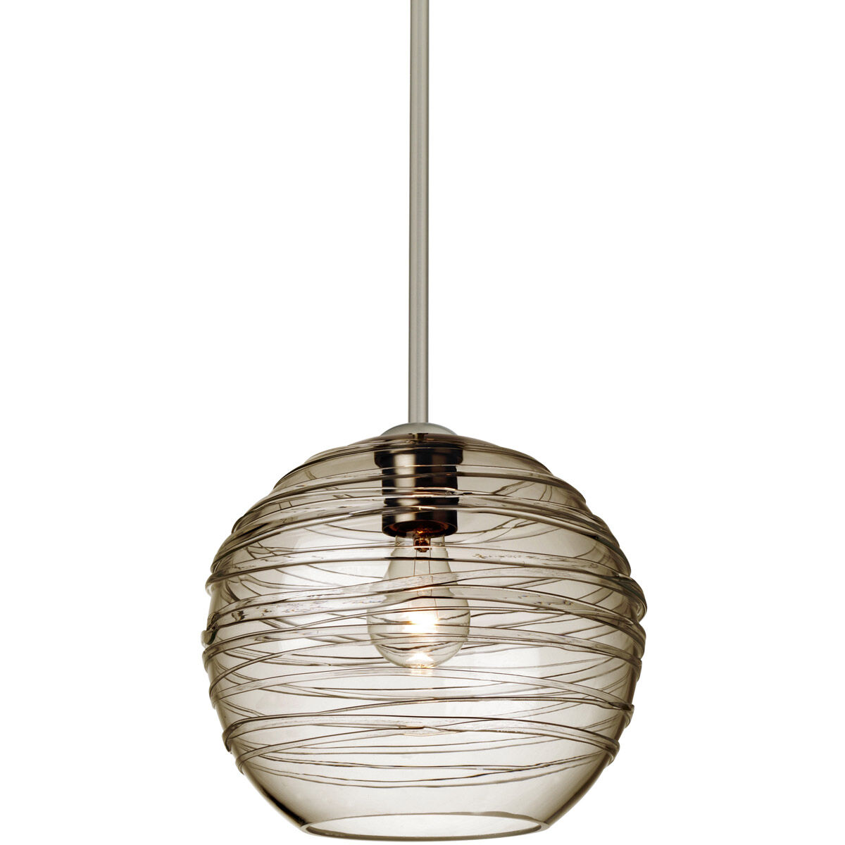 Wave 10 1 Light Satin Nickel Stem Pendant Ceiling Light in Smoke Glass