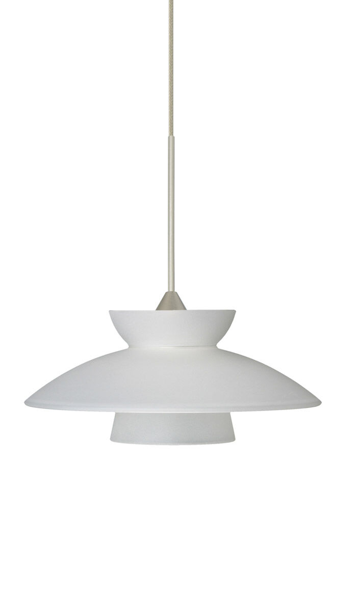 Trilo 1 Light Satin Nickel Pendant Ceiling Light in Frost Glass, Halogen