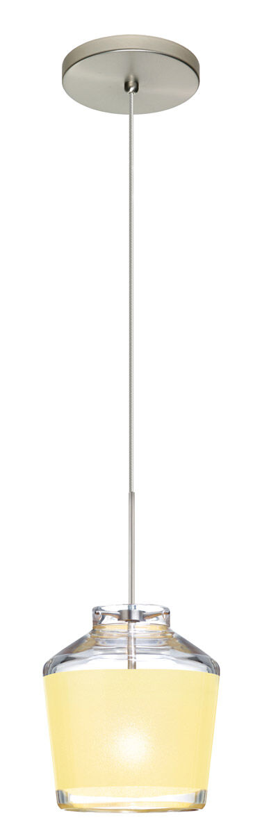 Pica 6 LED Satin Nickel Pendant Ceiling Light in Creme Sand Glass