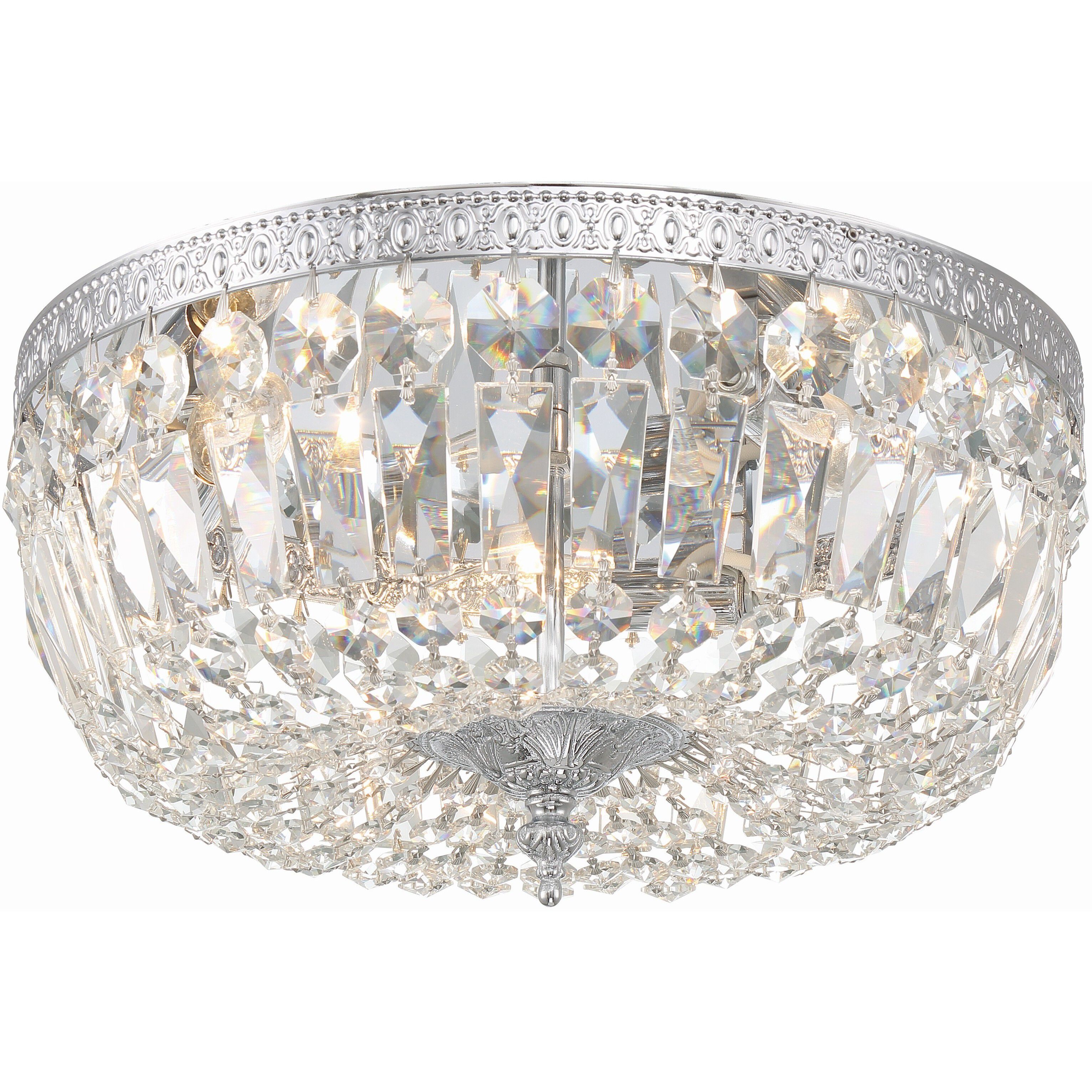 Waltham 3 Light 14 inch Polished Chrome Flush Ceiling Light in Clear Spectra