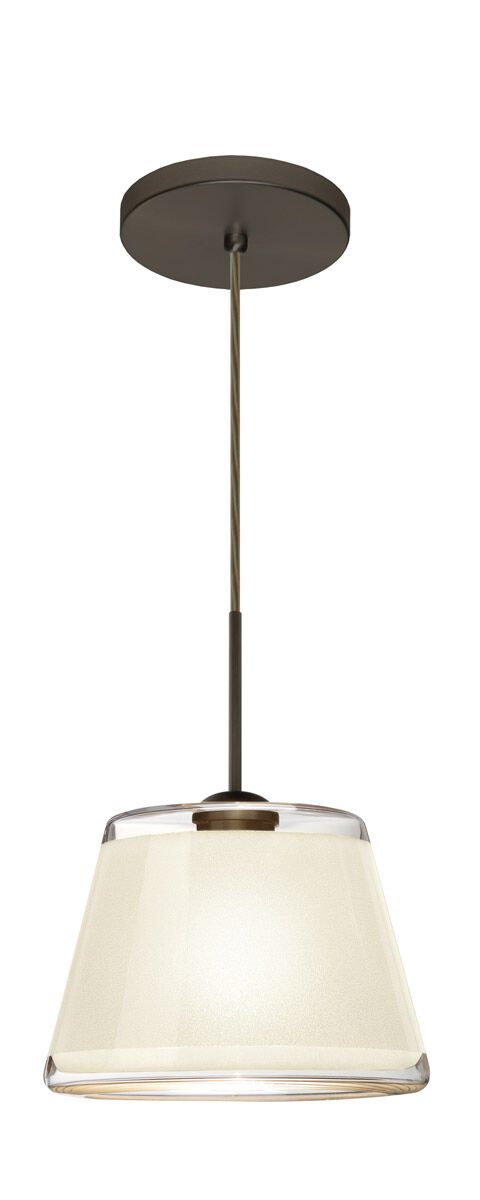Pica 9 LED Bronze Pendant Ceiling Light in White Sand Glass