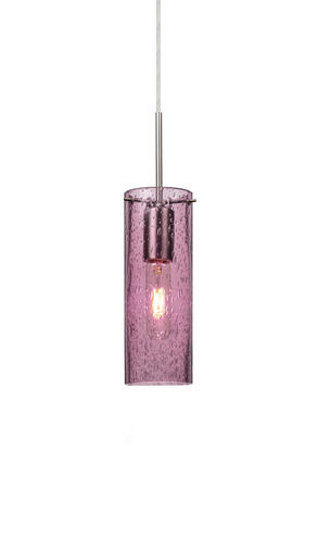 Juni 1 Light Satin Nickel Pendant Ceiling Light in Plum Bubble Glass