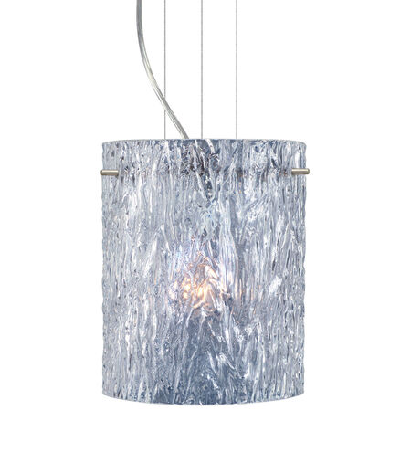 Tamburo LED Satin Nickel Pendant Ceiling Light in Clear Stone Glass
