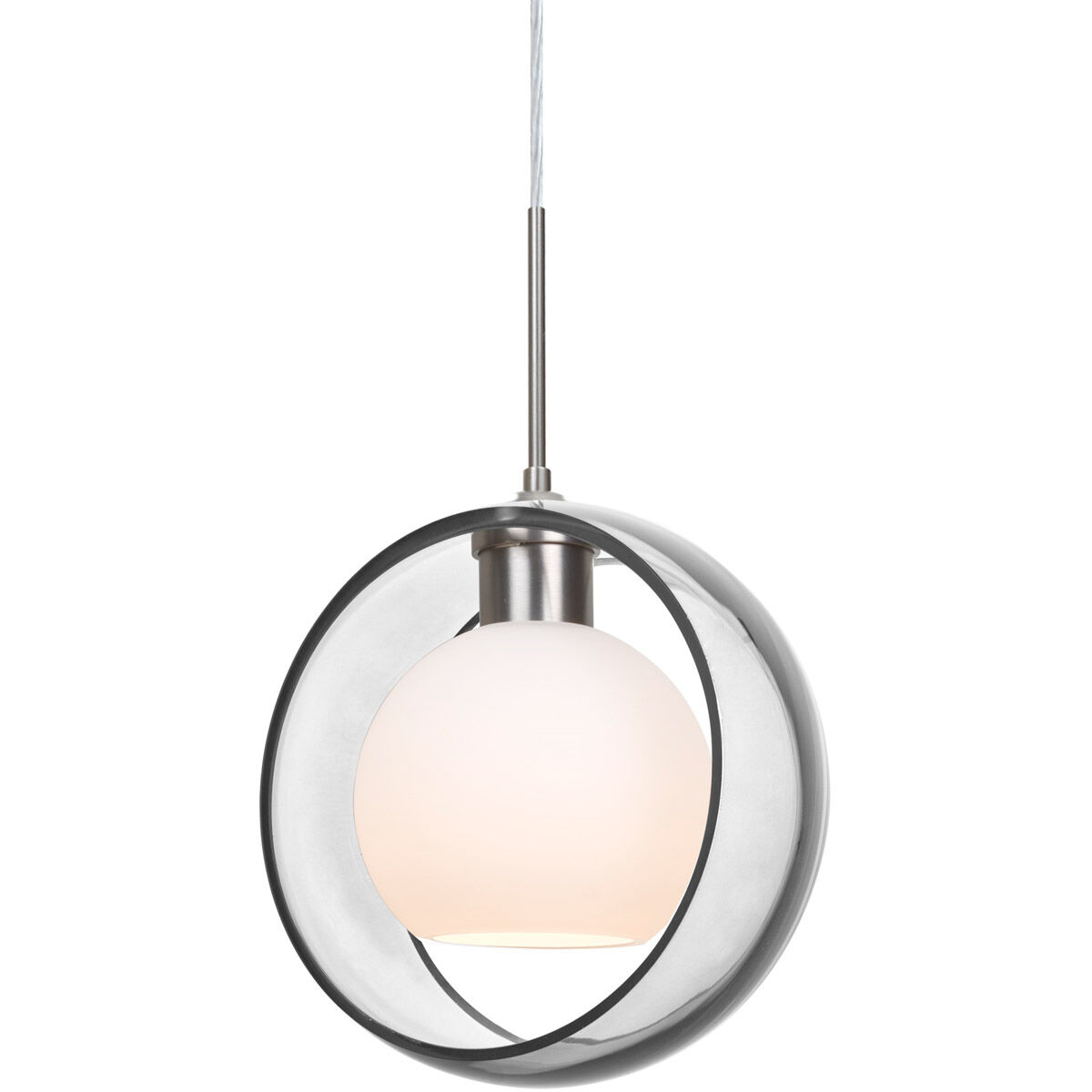 Mana 1 Light Satin Nickel Cord Pendant Ceiling Light in Incandescent, Clear/Opal Glass