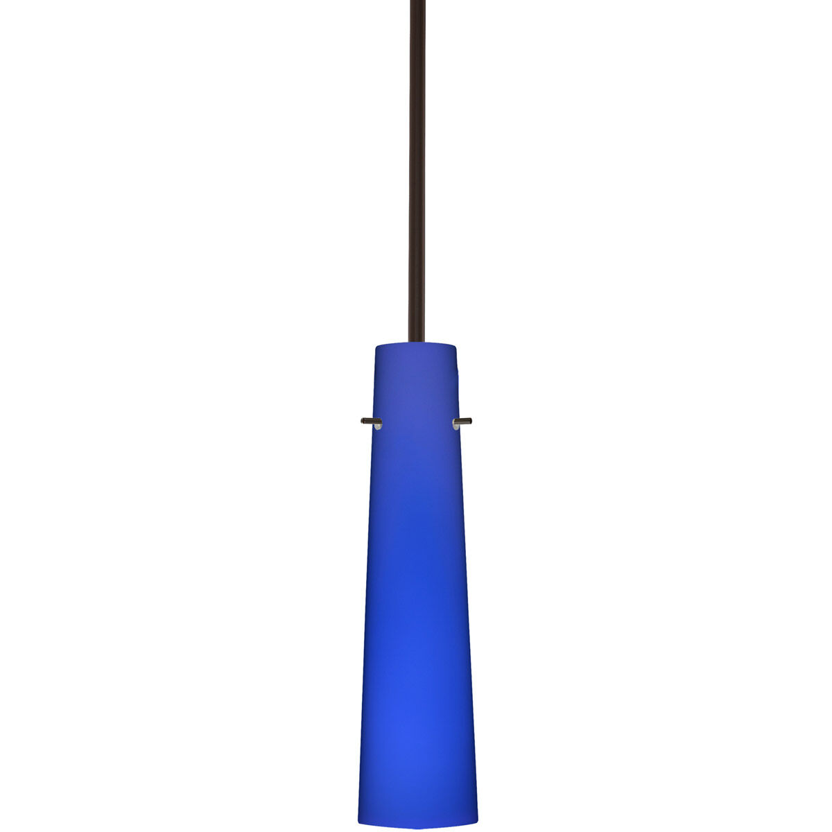 Camino 1 Light Bronze Stem Pendant Ceiling Light in Cobalt Blue Matte Glass