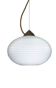 Pape 1 Light Bronze Pendant Ceiling Light in Opal Ribbed Glass, Incandescent