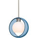 Mana 1 Light Satin Nickel Stem Pendant Ceiling Light in Incandescent, Transparent Blue with Opal Glass
