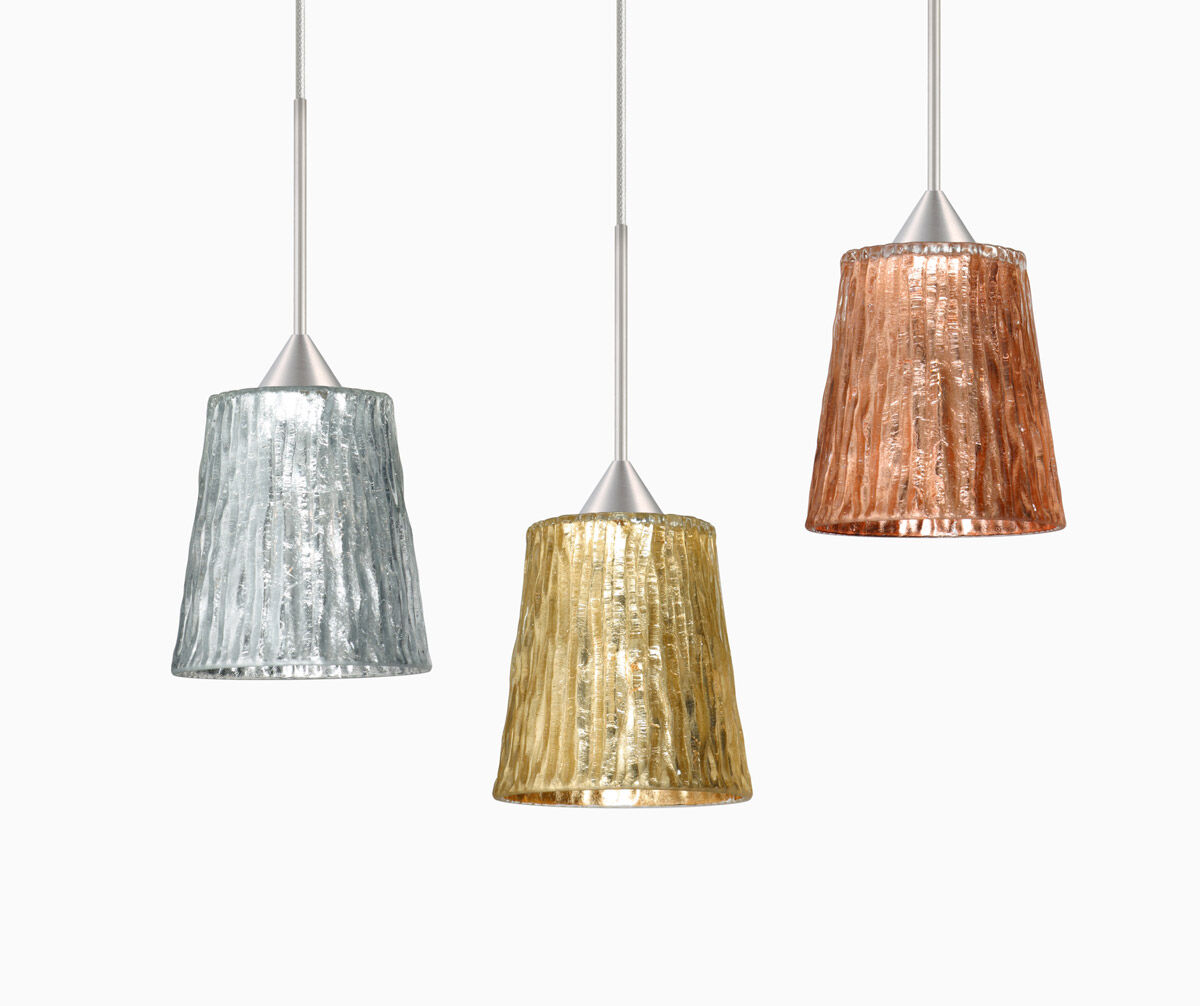 Nico 1 Light Satin Nickel Pendant Ceiling Light in Halogen, Glitter Stone Glass
