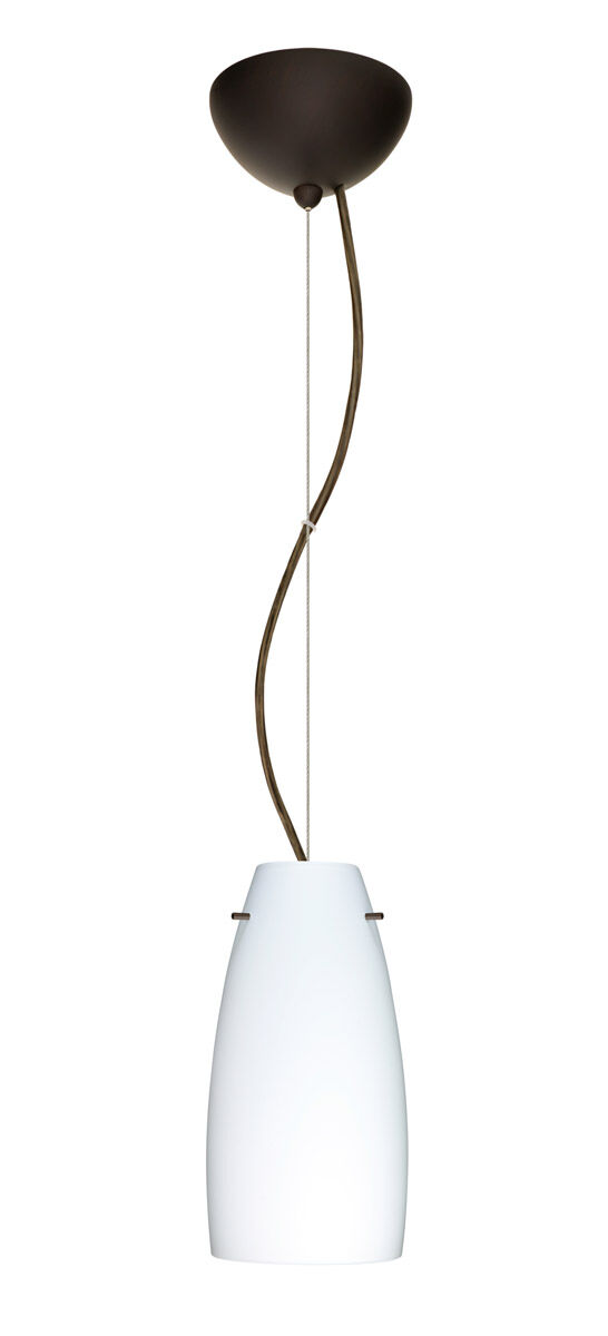 Tao 1 Light Bronze Pendant Ceiling Light in Opal Matte Glass, Incandescent