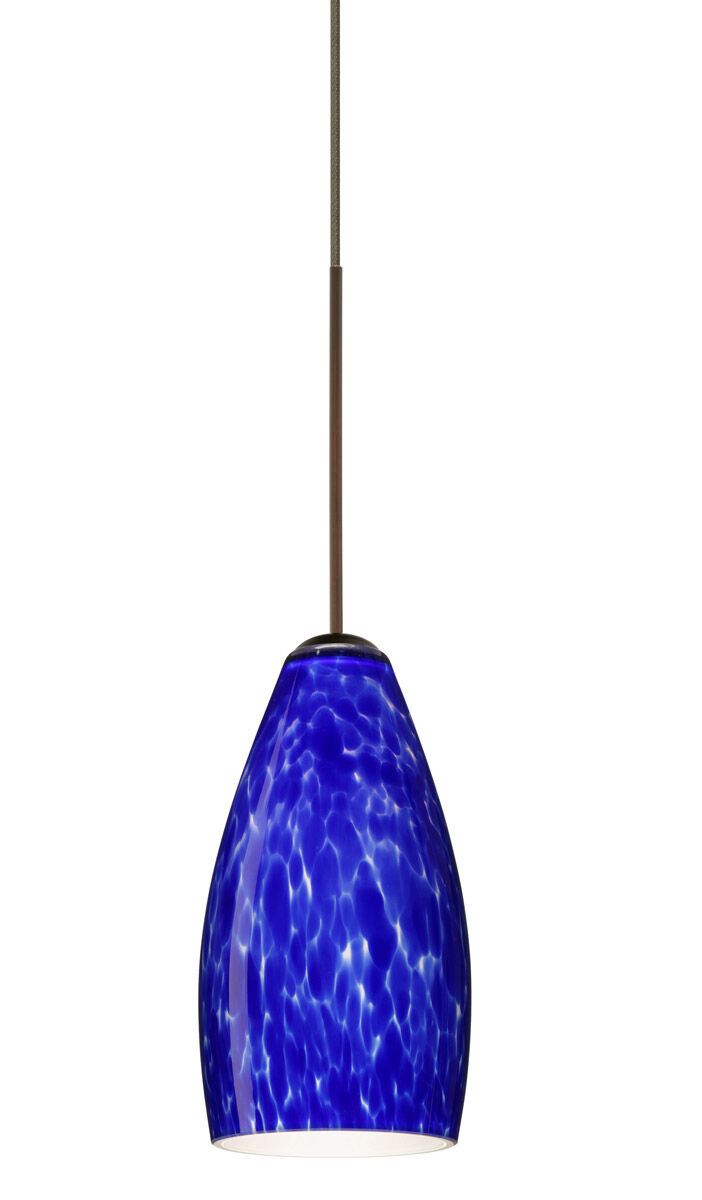 Karli LED Bronze Pendant Ceiling Light in Blue Cloud Glass