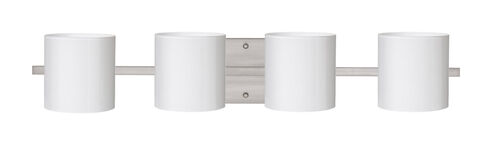 Pogo 4 Light 30 inch Satin Nickel Vanity Lighting Wall Light in Halogen, Opal Glossy Glass