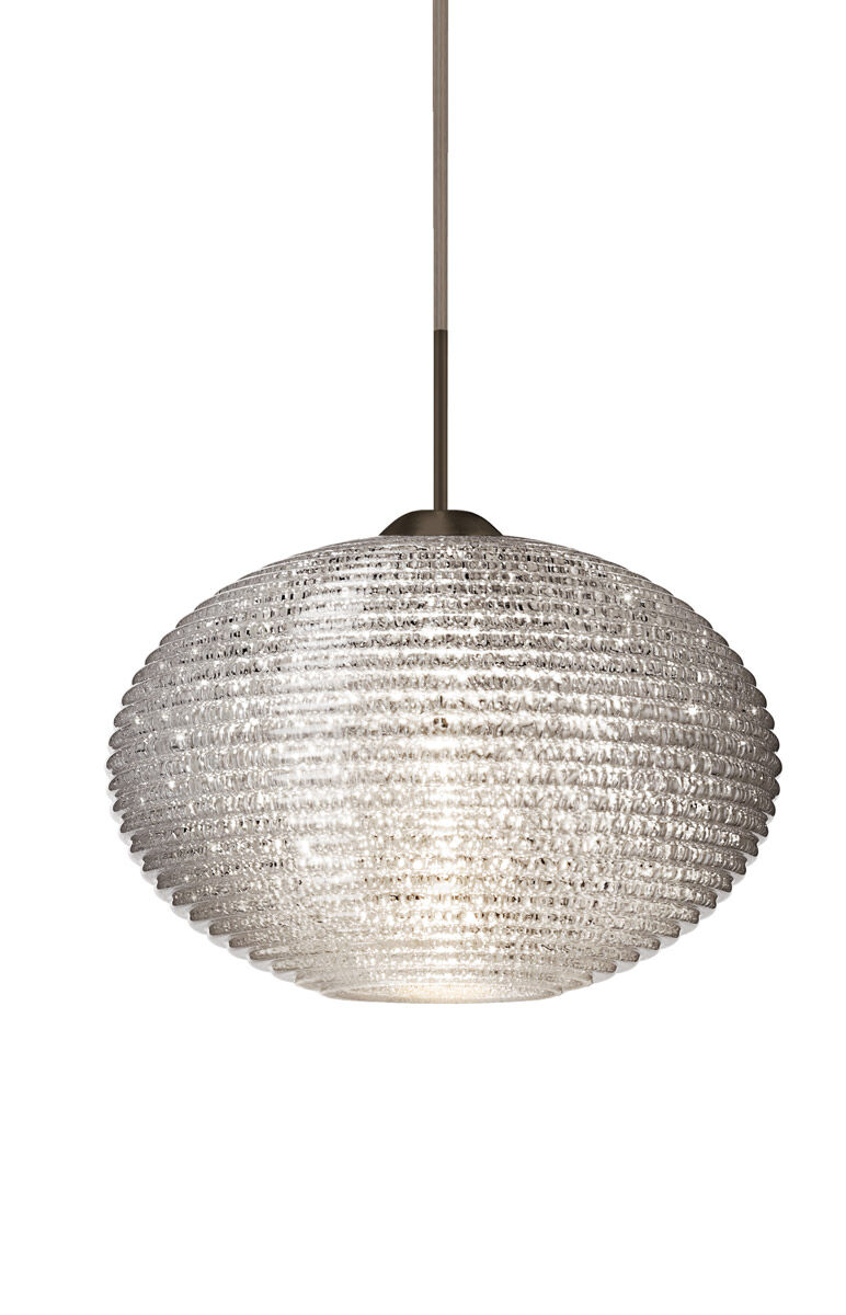 Pape 10 LED Bronze Pendant Ceiling Light in Glitter Glass