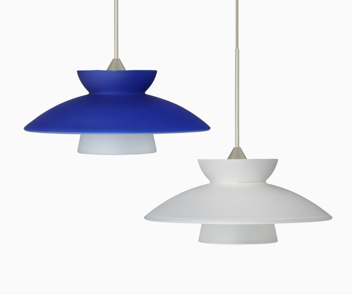 Trilo LED Bronze Pendant Ceiling Light in Blue Matte Glass